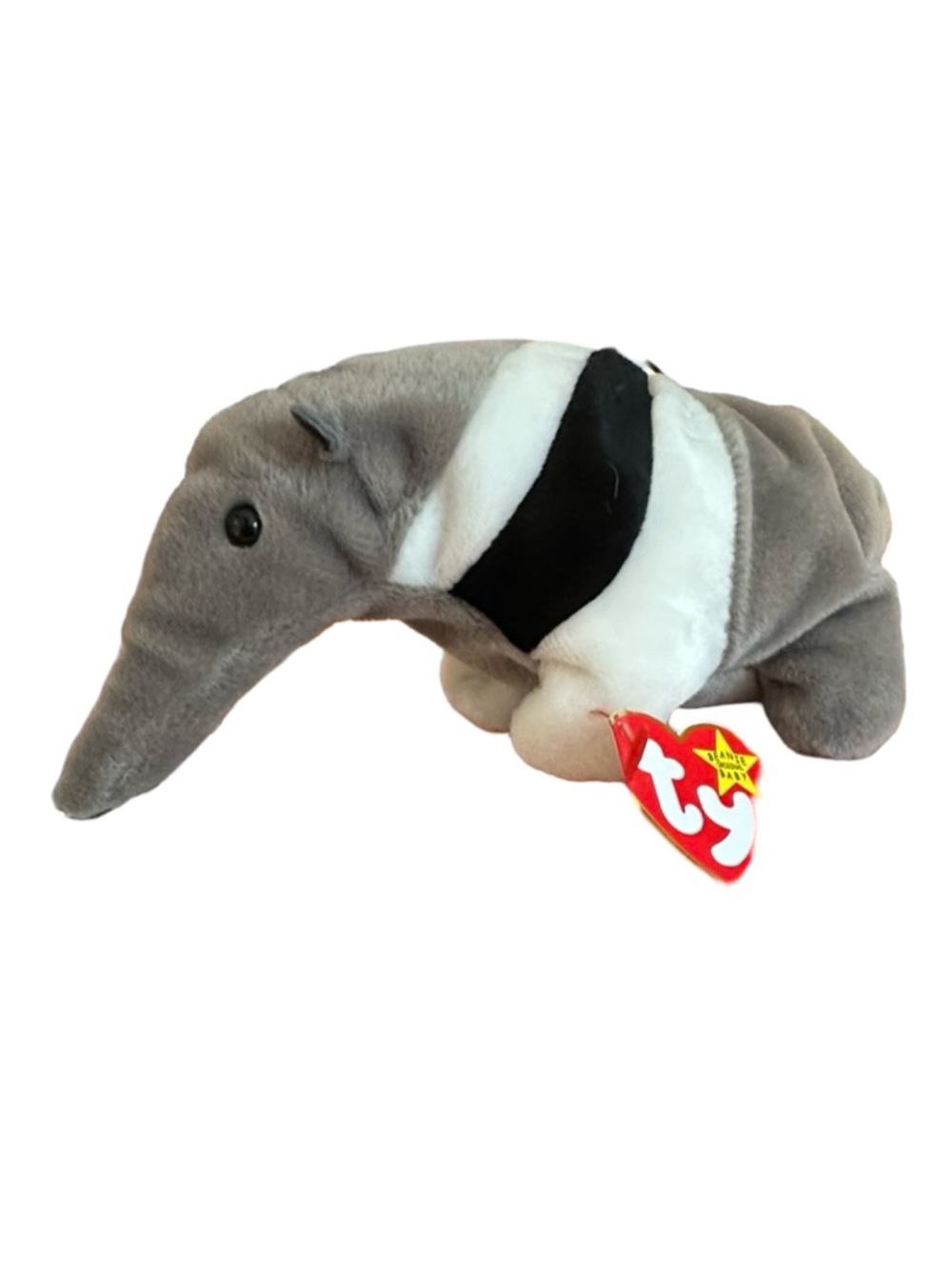 Ty Beanie Baby Ants Anteater Plush 1997 Original Tag Gray Black White